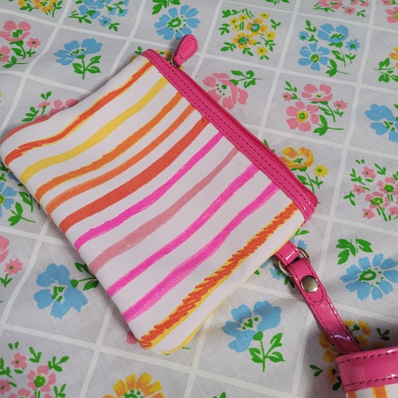 Pink stripe Liz Claiborne canvas tote bag with wristlet - Picture 11 of 14